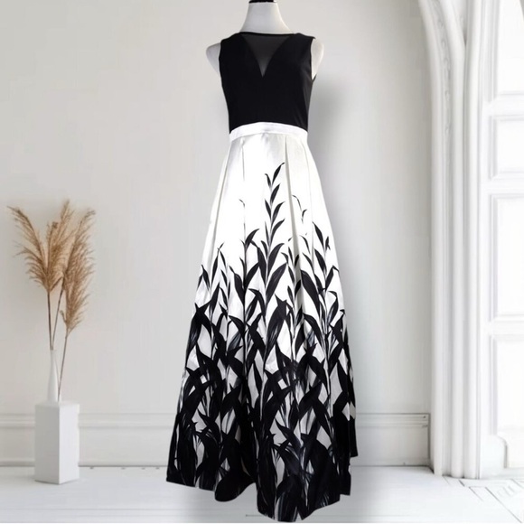 Morgan & Co. Dresses & Skirts - Morgan & Co Formal Dress Size 8 Gothic Leaf Print Pleated Pockets Illusion Mesh